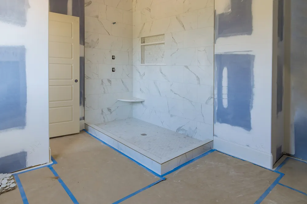 Bathroom renovation at the drywall stage before tiling